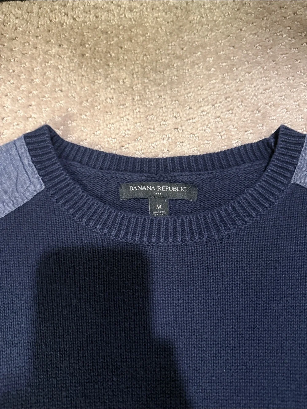 Banana Republic Navy Crewneck Sweater with Chambray Shoulders